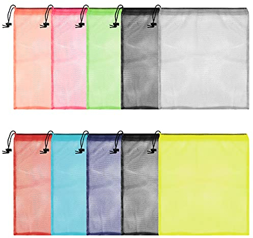 BELLE VOUS Mehrfarbiges Wäschenetz für Waschmaschine mit Kordelzug (10er Pack) - 35,5 x 40 cm - Netz Beutel mit Zugband - Aufbewahrung Sandspielzeug, Wäsche, Socken, Reisen, Sportausrüstung und Mehr