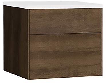 StoneArt Badmöbel Set Mineralguss Waschbecken Waschschale Aufsatzwaschbecken und Unterschrank Waschtisch Einzel- oder Doppelwaschbecken Venice VE-0600pro Eiche dunkel 60cm