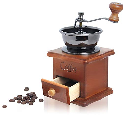 Manuelle Kaffeemühle Retro Holz Hand Kaffeemühle Kaffeekorn Gratmühle Maschine mit Mahleinstellungen & Fangschublade