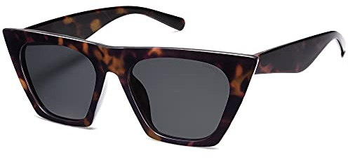 SOJOS Trendy Oversized Square Cateye Polarized Sunglasses Womens Big Frame Shades SJ2115, Dark Tortoise/Grey