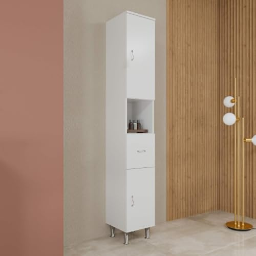 KIAMAMI VALENTINA - Großer Hochschrank H:198 cm bereits montiert, in Hochglanzweiß | Easy