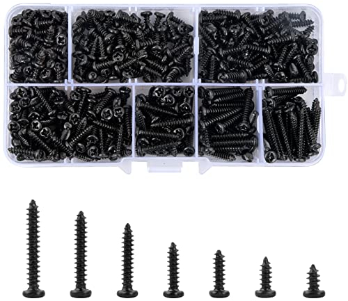 500 Pièces M3 Vis Autotaraudeuses Noir Vis à Bois Vis Autoperceuse Vis à Tête Plat Fraisée Cruciformes Phillips Vis Tête Ronde en Acier au Carbone Vis Assortiment Metal Zingué M3x6/8/10/12/16/18/20mm