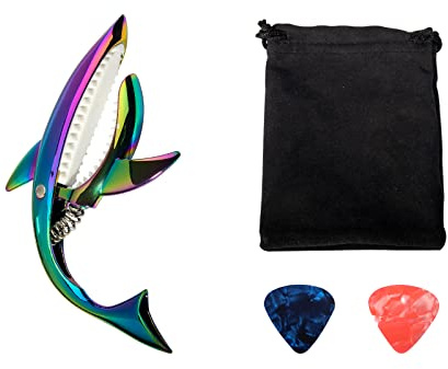 Cheerock Zinc Alloy Guitar Capo Cute Shark Shape Capo with Carrying Case for Classical Electric Guitar and Ukulele, Ideal Gift for Music Enthusiast (multicolor)