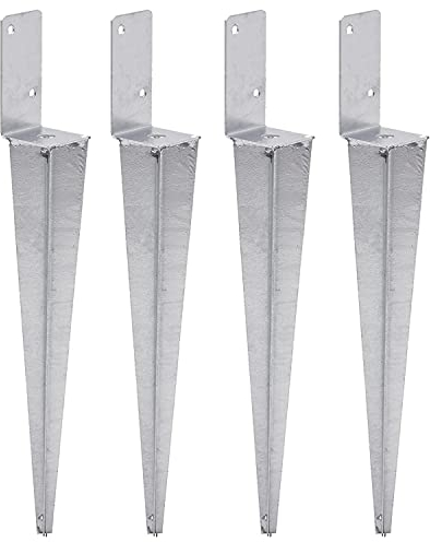 TRIBECCO 4 soportes universales para postes, para clavar, L, galvanizados en caliente, manguito de impacto para suelo, ancla, acero plateado (4, 70 x 600)