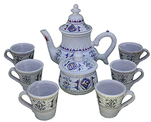 Set teiera marocchina in ceramica dipinta a mano