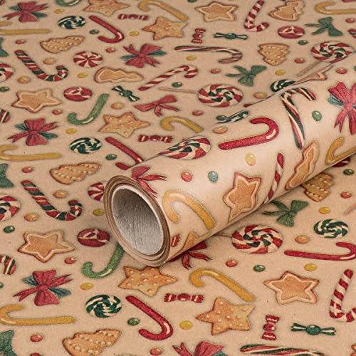 Natürlich verpacken Geschenkpapier Weihnachtsgebäck, Weihnachtspapier, Kraftpapier 0,70 x 10 m