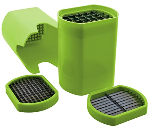 TIENDA EURASIA - Cortador de patatas, Corta Patatas con 3 Cabezales de Corte, Cuadrados de 0,6 x 0,6 cm, Tiras de 3,5 x 0,6 cm y Cuadrados de 1 x 1 cm, Cortador de Patatas Fritas de Acero Inoxidable