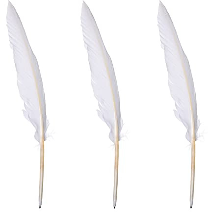 MFUOE White Goose Feather Quill Pens Feather Signing Pen Black Ink for School Office Birthday Party Favor (3)