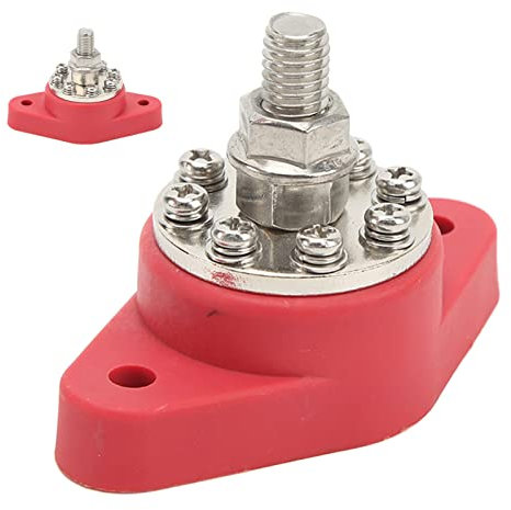 M10-Verteiler-Verbindungspfosten, 3/8-Zoll-Rot M10-Einzelbolzen-Stromverteilungsklemme 12 V 48 V Batterie-Verbindungspfosten Sammelschienen-Blockbolzen für Autos, Wohnmobile, Boots-/Yachtteile