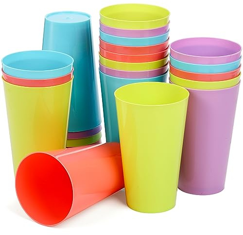 Pumtus 24-pack tumlarkoppar i plast, 375 ml okrossbara vatten dricksmuggar, färgade återanvändbara fågelholkade barn dryckeskoppar för fester, grillpicknick, smoothies, juice, stapelbar, blandade
