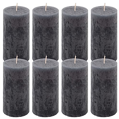 Rustik-Kerze Höhe 10 cm Ø 5 cm lange Brenndauer Rund-Kerze Säulenkerzen Kerzen-Deko Tafelkerzen Weihnachts-Kerzen Hochzeits-Deko (anthrazit, 8)