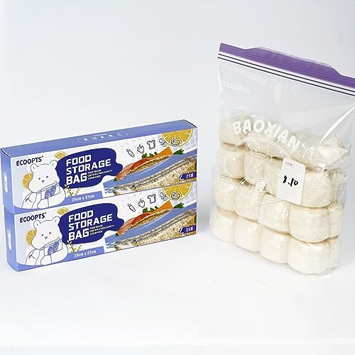 50×Zip Gallon Freezer Bags | Ultra Strong Food Storage Bags with Double Zip | Airtight, Leakproof, BPA Free Plastic Food Bags (2 Pack 25 * 27 cm)