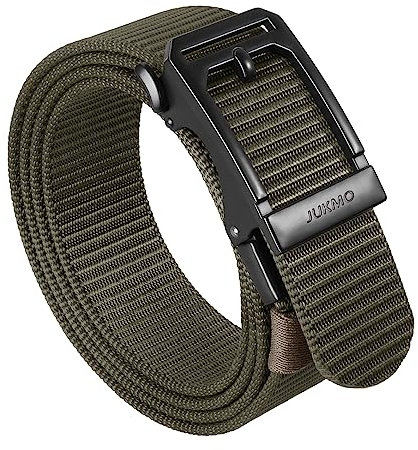 JUKMO Cintura tattica da uomo con cricchetto, cintura da lavoro in nylon da 1,5 con fibbia a scorrimento automatico, regolazione dell'assetto (Verde Militare, Piccolo)