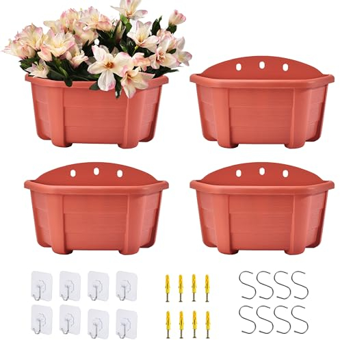 ORIMERC Confezione da 4 fioriere da appendere alla parete da 24,9 cm, colore rosso mattone, per piante da interno, supporto per piante da parete con foro di drenaggio, fioriere da balcone, vaso da