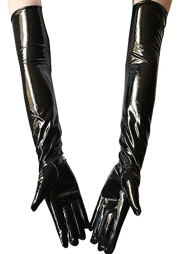 Sexiga långa svarta latexhandskar våt look fuskläder handskar klubbkläder dans catsuit cosplay tillbehör vantar, 53 cm svart, en storlek