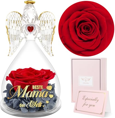 Sunia Geschenke für Mama, Beste Mama Geschenke, Engel Figur mit Spruch Beste Mama der Welt, Ewige Rose Engel Geschenk,Mutter Geschenk,Geburtstagsgeschenk für Mama,Mama Geschenk Muttertag Weihnachten