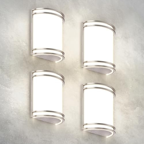 ASD LED Indoor Wall Mount Light Fixture - 10 Inch Modern Interior Brushed Nickel Wall Sconce Lighting - 3000K 4000K 5000K Adjustable - Half Cylinder Hallway Light Fixture - ETL & Energy Star 4 Pack