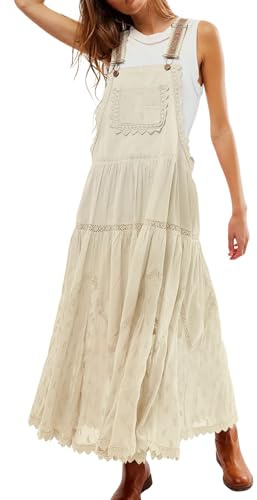 CHARTOU Women Bib Overall Dress Jumper Babydoll Pinafore Dress Embroidered Lace Maternity Straps Suspender Dress