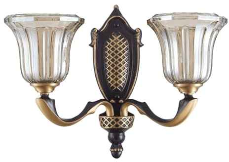 Wandleuchten Vintage Messing Glas Wandleuchte American Style Luxus Wandleuchten Retro Industrial Dekoration Wandleuchte for Wohnzimmer Schlafzimmer Treppen Badezimmer Spiegel Leuchten ( Size : 2 Light