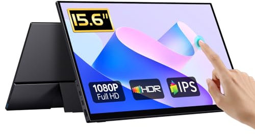 CAPERAVE Tragbarer Monitor Touchscreen, 15,6-Zoll-FHD-IPS-Touchscreen mit gehärtetem Glas, Reisemonitor mit Ständer und Lautsprecher, HDMI USB C Externer Monitor für Windows-Laptop-PC