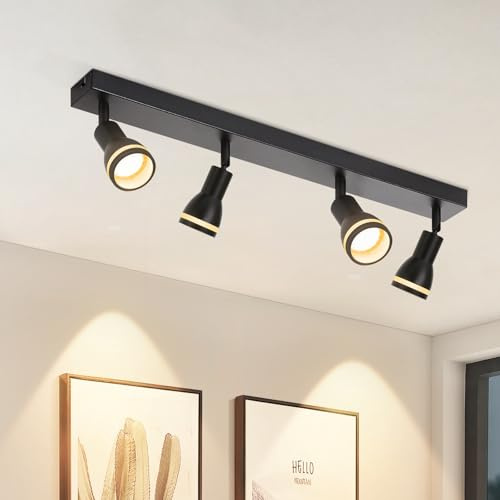 Deckenstrahler 4 Flammig Schwarz GU10 Deckenlampe für Wohnzimmer Schwenkbar | LED Deckenleuchte Metall Deckenspot 189° drehbar Modern Spotlight für Wohnzimmer Küche Büro, Ohne Leuchtmittel