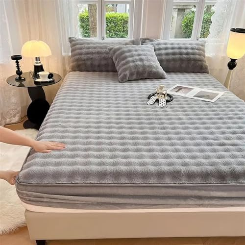Sabanas Juego de sábanas ajustables de terciopelo cálido for invierno con funda de almohada, funda de colchón gruesa tamaño Queen, cubrecamas de felpa for cama doble Sabanas Algodon(Gray,150x200cm-3pc