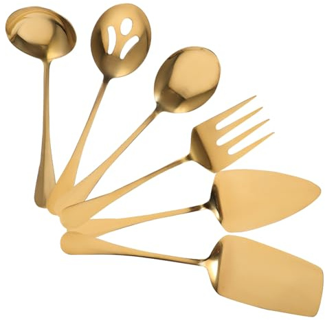 Cabilock Juego de Cubiertos para Servir Dorados, Set de Cucharas y Tenedores de Acero Inoxidable, Utensilios Resistentes para Hogar y Eventos, Adecuado para Buffet y Picnic, Kit Completo
