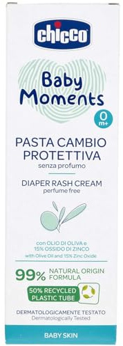 Chicco Baby Moments Pasta de Cambio Protectora, Pasta de Cambio de Pañal, Con Óxido de Zinc, Fórmula Delicada, Protege de las Irritaciones causadas por el Pañal, Sin Fragancia, 100 ml
