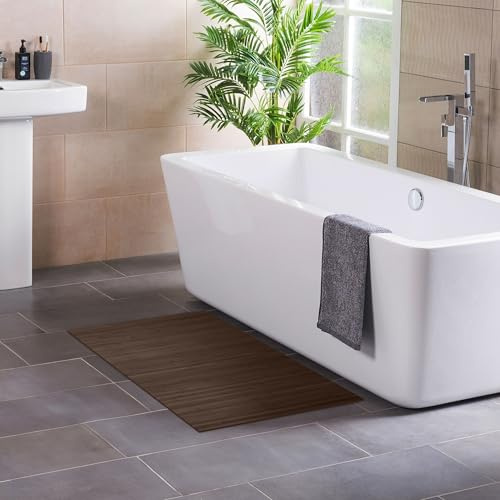 DE-COmmerce Badteppich aus Bambus Lines Mocha 40 x 50 cm Badematte Badvorleger Duschmatte rutschhemmend