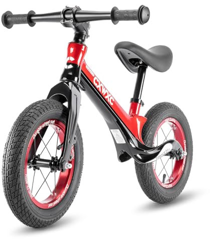 CXWXC Laufrad ab 2 Jahre bis zu 30 kg, Magnesiumrahmen, Balance Lauflernrad Sattel höhenverstellbar,12 Zoll Räder, Kinder Laufrad für 24-60 Monate (Schwarz & Rot)