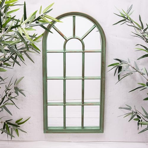 Green Verdigris Arched Window Style Wall Mirror For your Home or Garden