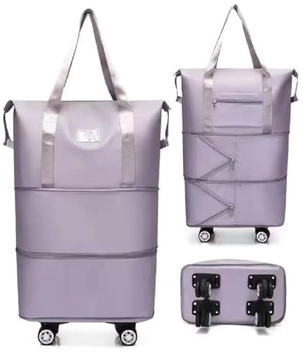 GUSHE Kulken Travel Bag with Wheels, Reisetasche mit abnehmbaren Rollen, Erweiterbare faltbar Reisetasche, Rollgepäck, Handgepäck, Wochenendtasche mit großer Kapazität für Damen und Herren (Lila)