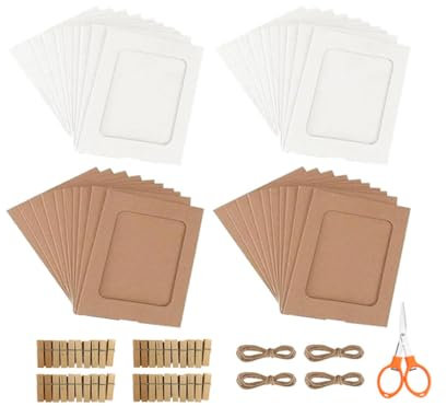 Anlising DIY Marco de Foto de Cartón, 40PCS Marco de Fotos de Papel Set, Enviar Tijeras Plegables, con 40 Clips de Madera + 4 Cuerda, Marco de Fotos Carton, para Cumpleaños, Aniversarios (2 Colores)