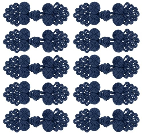 QUARKZMAN 10 Paare Frosch Knöpfe Verschluss Marineblau 0,98x2,36 Zoll | chinesische Knoten, Nähen Knöpfe Verschlüsse, Mit Perlen, Für DIY Nähen Mäntel Umhang Pullover Braut Kostüm Outfit