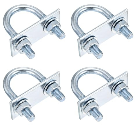 DTGN M8x27x59mm U Bolts Round Kit - 4Set - Carbon Steel U-Bolt Kit with Nuts, Washers, Frame Plate - Good for Pipe, Trailer, Automotive, Leaf Spring Fastener | U-Bolt Kit with Nuts, Washers, Frame Plate Good for Pipe, Trailer, Automotive, Leaf Spring Fastener