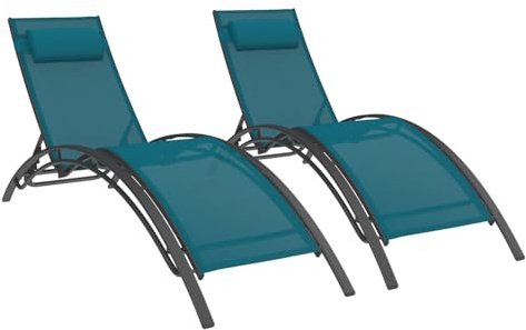 IDMarket - Lot de 2 transats Havane Gris Anthracite Toile Bleu Canard | Pour jardin, inclinables, structure acier gris anthracite, avec coussin