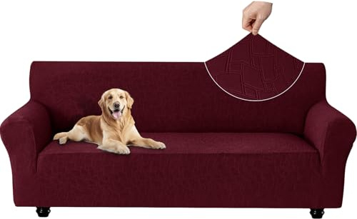 Ystyle Stretch Sofa Überzug mit Armlehne 3 Sitzer, Burgunderrot | Waschbar Sofabezug , Couch Überzug Kratzfest, Sofaschoner rutschfest, Couch Cover für Katze Hunde, Sofa Cover