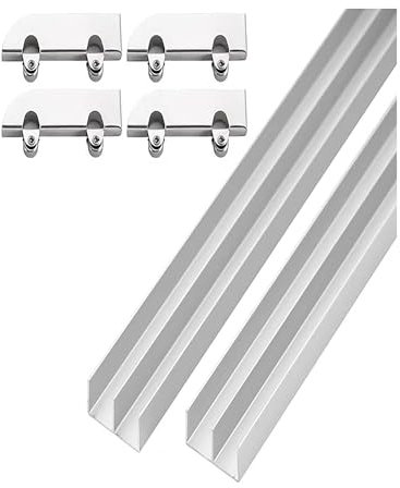 Heavy-Duty Aluminum Alloy Glass Sliding Door Track Kit - 5mm Thickened Double Track with Smooth Roller Wheels for Display Cabinets, Wardrobes & Closet Doors (Sliding Hardware Accessories)(23.6in/60cm)