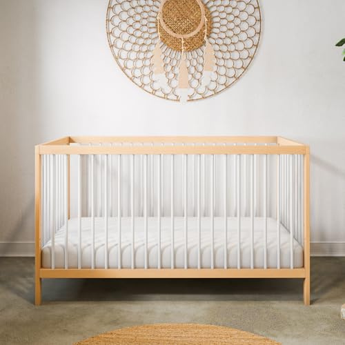 Kids Collective Babybett Kinderbett Gitterbett 60x120 & 70x140 cm höhenverstellbarer Lattenrost & herausnehmbare Sprossen stabiles Buchenholz | ab Geburt bis zum 3. Lebensjahr Made in EU | Natur/weiß