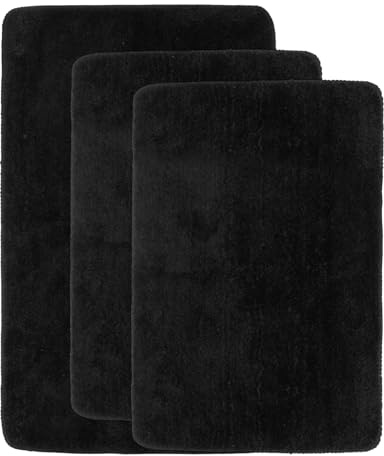 CHUENKUK 3 Stück Badezimmerteppich Set, 40 x 60 cm und 50 x 80 cm Schwarz Badematte, Badteppich Teppiche für Badezimmer