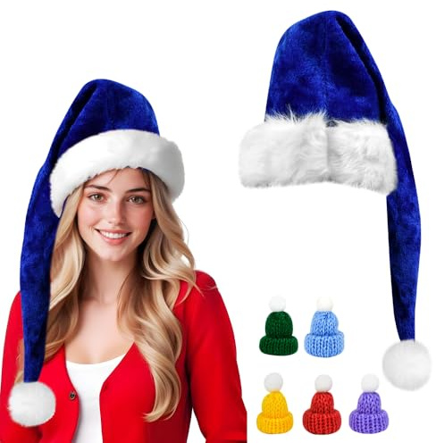 VGECEE Weihnachtsmützen Lang Nikolausmütze Erwachsene Plüsch Weihnachtsmann Nikolaus Mütze Lang mit 10 Stück Mini Weihnachtsmütze Weihnachten Kostüm Lustig Santa Clause Mütze für Herren/Damen (blau)