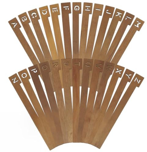 WADORN Lot de 26 séparateurs de disques vinyles en bois camel - Organiseur AZ - Registre alphabet - Album de musique - CD - DVD - Support pour bibliothèque, disques, livres de bande dessinée, cloison