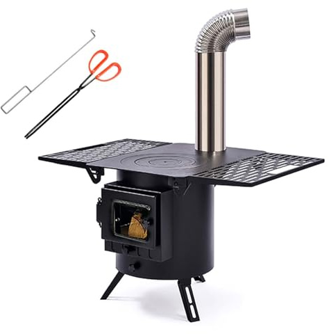 Portable Wood Burning Heater Stove,Efficient Round Mini Multi Fuel Stove,Pure Cast Iron Carbon Fire Firewood Furnace Without Chimney Kit,for Outdoor Picnics, Home Cooking, and Tent Use(C)