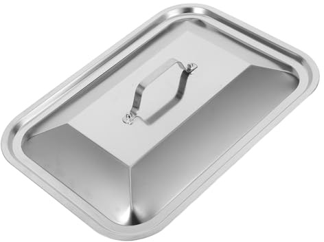 Tapa con Asa de Acero Inoxidable de Bandeja Rectangular | Plata, Uso Versátil y Prevención de Salpicaduras de Aceite, Fácil de Limpiar y Apta para Lavavajillas