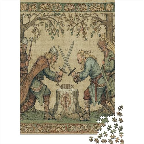 Due guerrieri vichinghi medievali duellano con le asce alzate Puzzle Per Adulti 70x50cm/1000pcs,Giochi Di Sfida