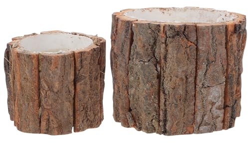 2pcs Waterproof Wood Bark Flower Containers Rustic Wooden Stump Holders for Indoor Outdoor Plants, Small Size 12cm 9x8cm Decorative Wood Log Plant Containers for Garden and Home