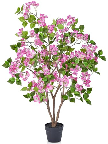VeriNatural Künstliche Bougainvillea 120 cm mit Topf, UV-beständig | PE-Blätter, kräftig pinke Blüten, formbare Zweige, 3,5 kg Standgewicht, für Wohnzimmer, Balkon, Terrasse und Büro