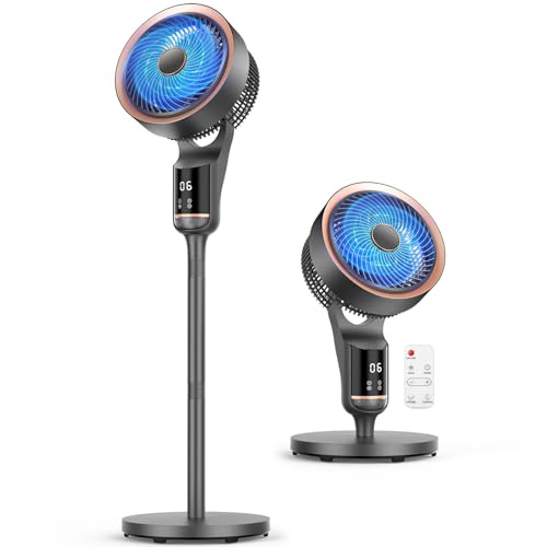 Ventilador de Pie Silencioso 20dB para Dormitorio con Motor DC, 12 Velocidades, 3 Modos, Oscilación 120°+120°, Altura Ajustable 53-110 cm, Temporizador 12 Horas, Mando a Distancia y Flujo de Aire 27m