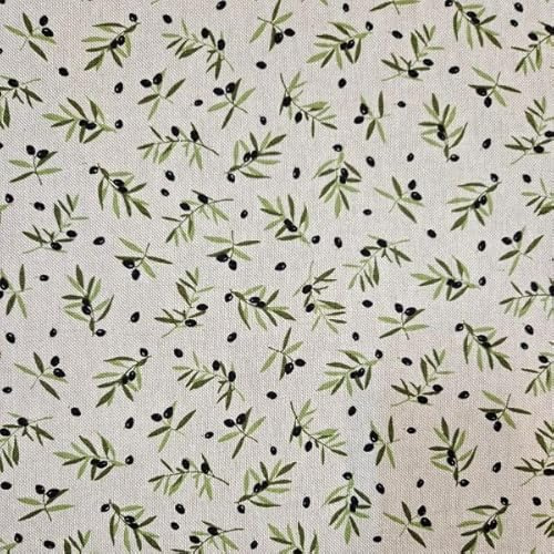 Stoff Meterware Mini - Oliven Stoff – 80% Baumwolle – Mediterraner Dekostoff mit kleinen Oliven – 140 cm breit – Robuster Stoff für Vorhänge, Tischdecken, Kissen, Taschen & Schürzen Werthers zum nähen