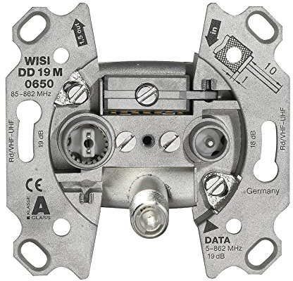 Wisi 14569 DD 19 M 0650 3-Loch Multimedia-Durchgangsdose, 19 dB Metall
